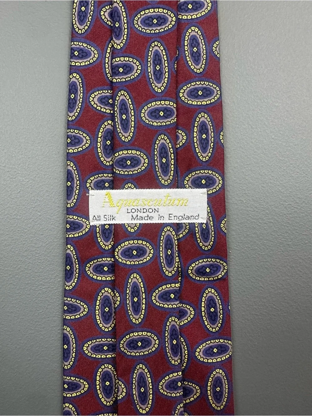 New Aquascutum London Silk Medallion Tie Burgundy Navy Gold Made in England